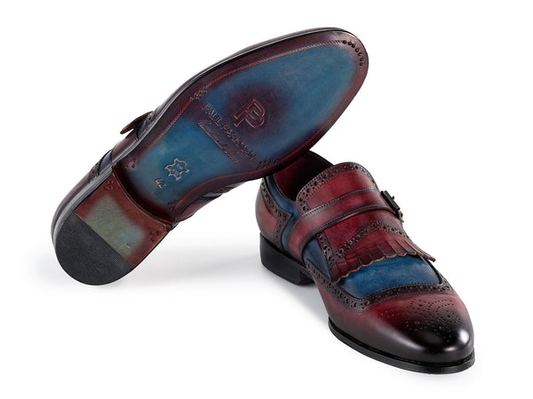 Paul Parkman Men's Kiltie Monkstrap Shoes Blue & Burgundy
