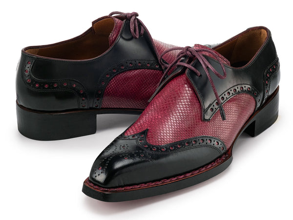 Paul Parkman Men's Hand-Welted Black & Red Leather Wingtip Derby Shoes (ID#170KRBRD) EU 46