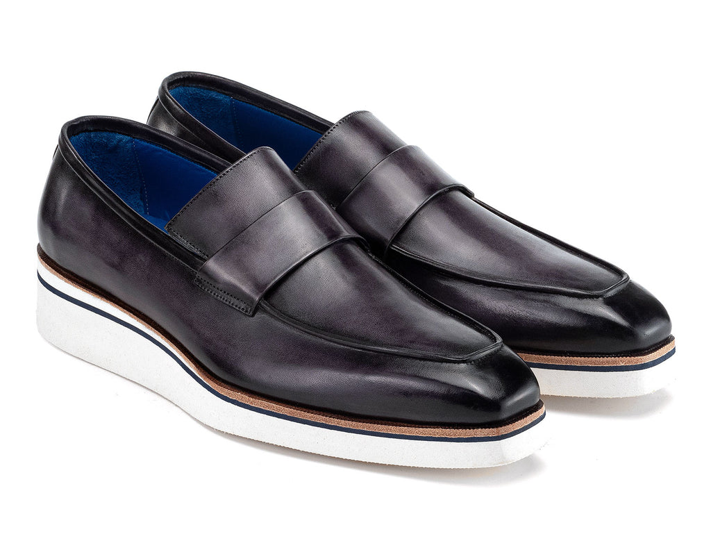 Paul Parkman Men's Smart Casual Gray Leather Loafers (ID#183-GRY)