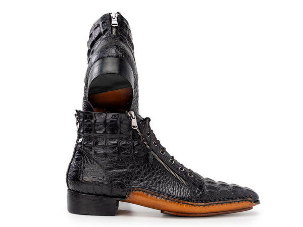 ガープ、クロコダイル Paul Parkman Black Crocodile Textured Leather Men's Zipper Boots