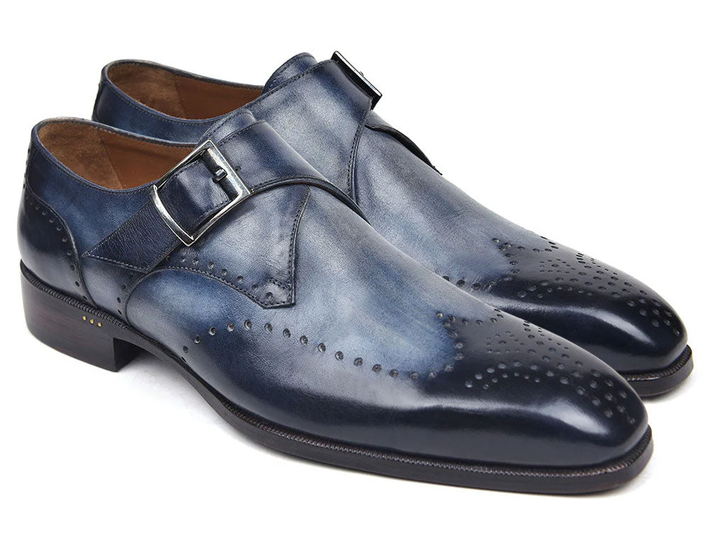 Paul Parkman Wingtip Single Monkstraps Navy (ID#98F54-NVY)