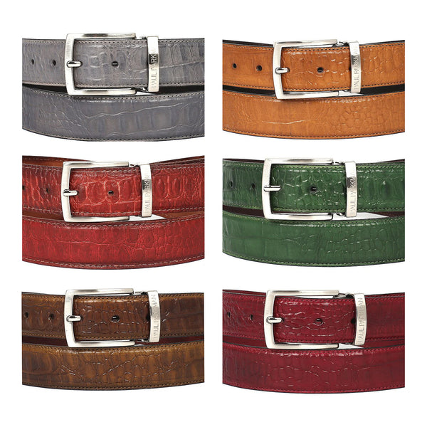 Paul Parkman Men's Crocodile Textured Leather Belt Multiple Colors (ID#B02)