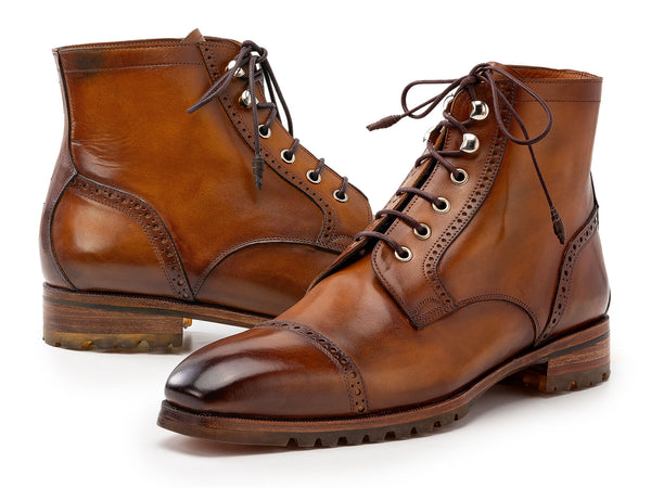 Paul Parkman Men's Brown Burnished Leather Cap Toe Boots (ID#BT9566-BR – PAUL PARKMAN® Handmade Shoes