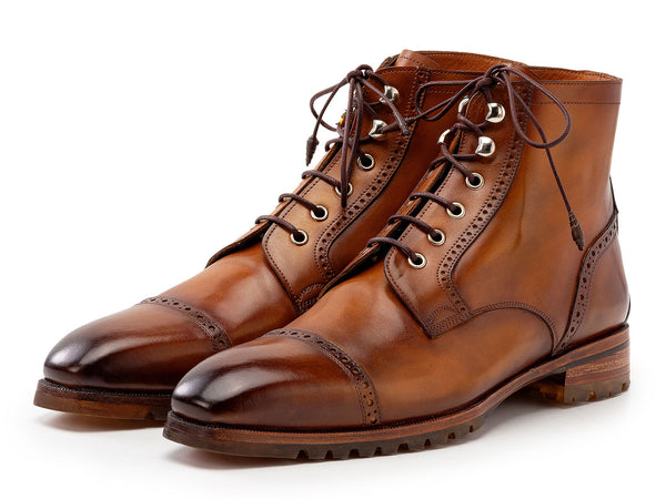 Paul Parkman Men's Brown Burnished Leather Cap Toe Boots (ID