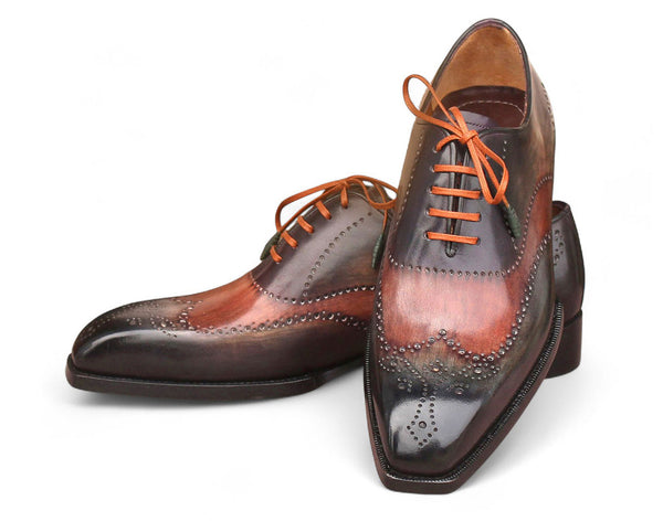 Paul Parkman Men's Goodyear Welted Wingtip Oxford Shoes Green & Brown (ID#E271)