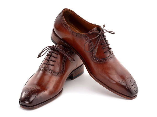 Paul Parkman Men's Brown Burnished Leather Handmade Oxfords (ID#OPK296   PAUL PARKMAN Handmade Shoes