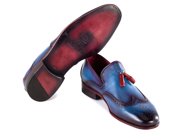 Paul Parkman Men's Wingtip Tassel Loafers Blue Leather (ID#WL667