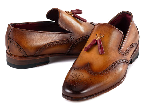 Paul Parkman Men's Wingtip Tassel Loafers Brown Leather (ID