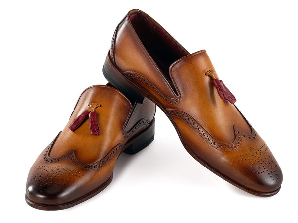 Paul Parkman Men's Wingtip Tassel Loafers Brown Leather (ID