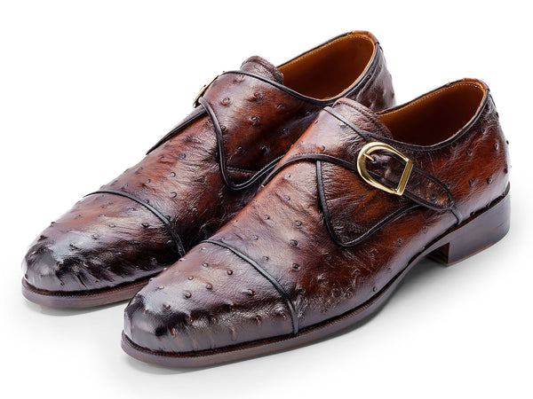 Paul Parkman Men's Genuine Ostrich Skin Monkstrap Shoes