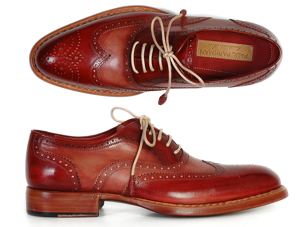Paul Parkman Men's Wingtip Oxfords Bordeaux & Camel (ID#027B)