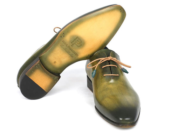 Paul Parkman Plain Toe Wholecut Oxfords Green Hanpainted Leather