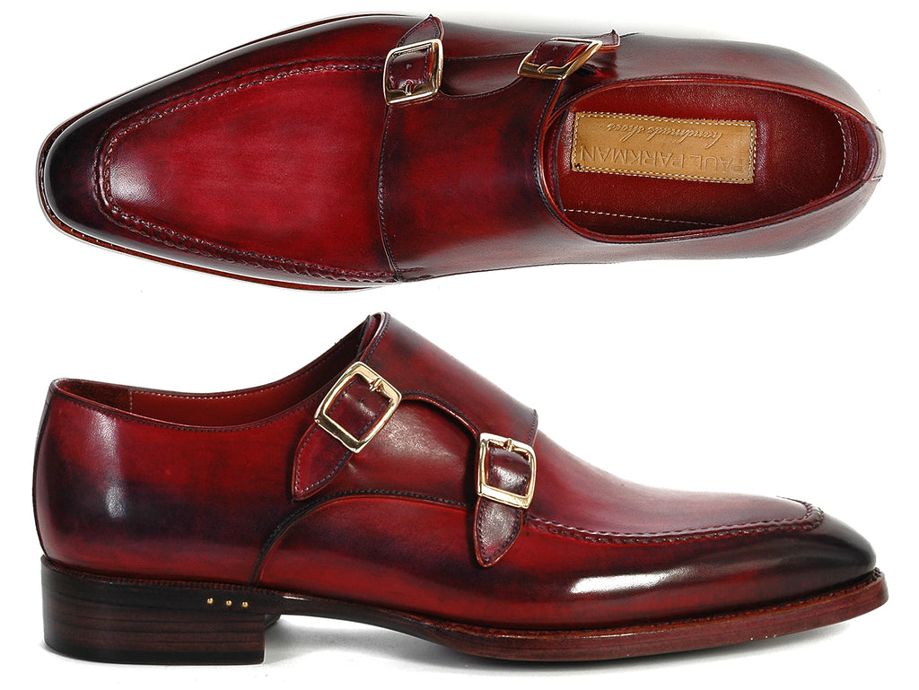Paul Parkman Men's Double Monkstrap Shoes Black & Bordeaux (ID#PP3851)