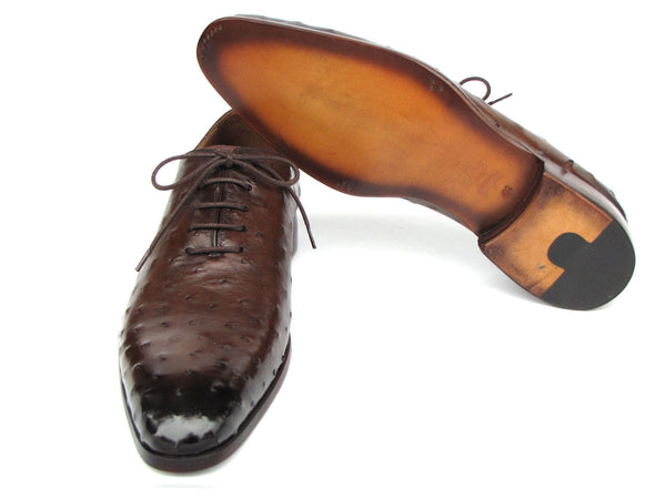 Paul Parkman Men's Designer Shoes Brown & Green Ostrich-Skin / Calf-Skin Leather Wing-Tip Oxfords 844H389 (PM6204) Multi / 13 US