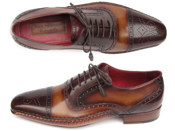 Paul Parkman Men's Captoe Oxfords Brown Hand Painted Shoes (ID#5032-BRW)