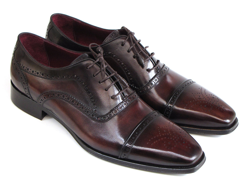 Paul Parkman Men's Captoe Oxfords Bordeaux & Brown Hand-Painted (ID#024-BRWBRD)