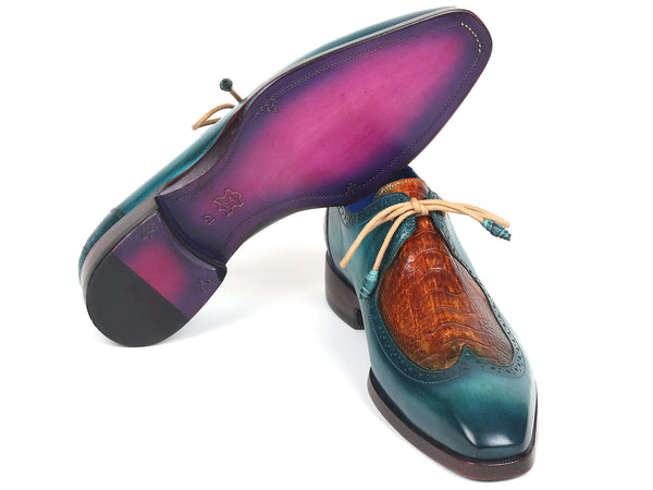 Paul Parkman Genuine Ostrich Leg & Calfskin Derby Shoes (ID