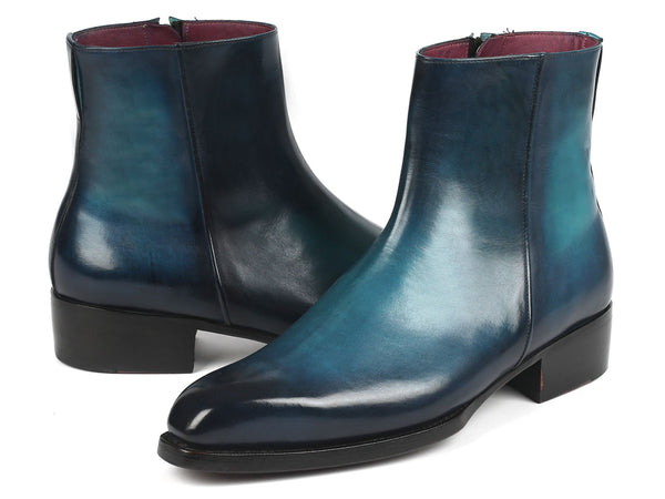 Paul Parkman Blue Burnished Side Zipper Boots Goodyear