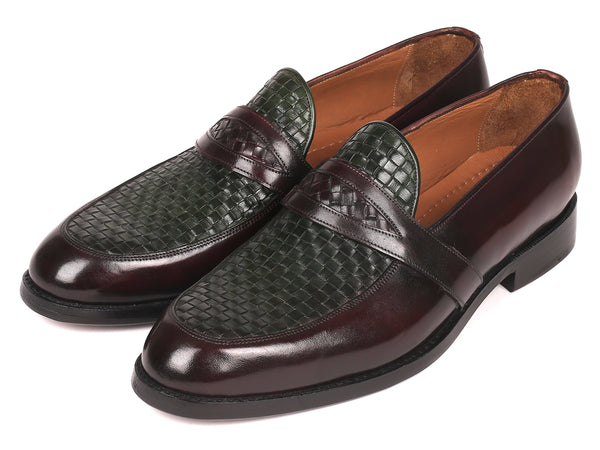 Paul Parkman Woven Leather Loafers Brown & Green (ID#548LF832) PAUL PARKMAN® Handmade Shoes