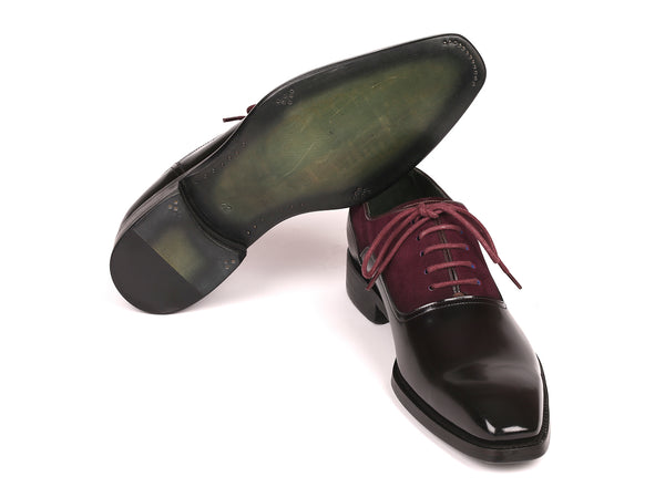 Paul Parkman Men's Burgundy Suede & Black Patent Oxfords (ID#17BUR85) EU 46