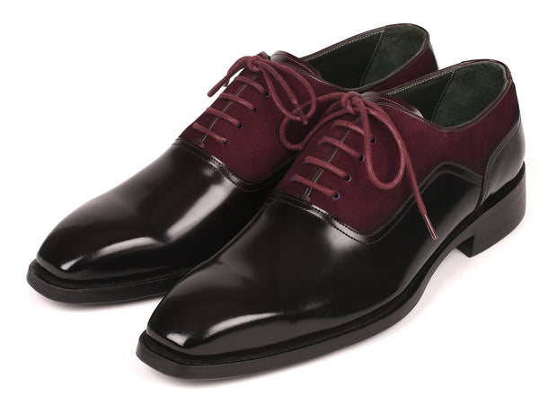Paul Parkman Men's Burgundy Suede & Black Patent Oxfords (ID#17BUR85) EU 46