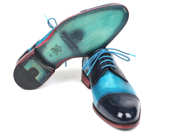 Paul Parkman Two Tone Cap-Toe Derby Shoes Blue & Turquoise (ID#046-TRQ) EU 42 - US 9