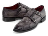 Paul Parkman Double Monkstrap Shoes Gray Crocodile Textured Leather (ID#045BF96)