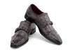 Paul Parkman Double Monkstrap Shoes Gray Crocodile Textured Leather (ID#045BF96)