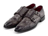 Paul Parkman Double Monkstrap Shoes Gray Crocodile Textured Leather (ID#045BF96)