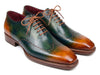 Paul Parkman Men's Goodyear Welted Wingtip Oxfords Green & Cognac Patina (ID#081-GRC)