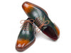 Paul Parkman Men's Goodyear Welted Wingtip Oxfords Green & Cognac Patina (ID#081-GRC)