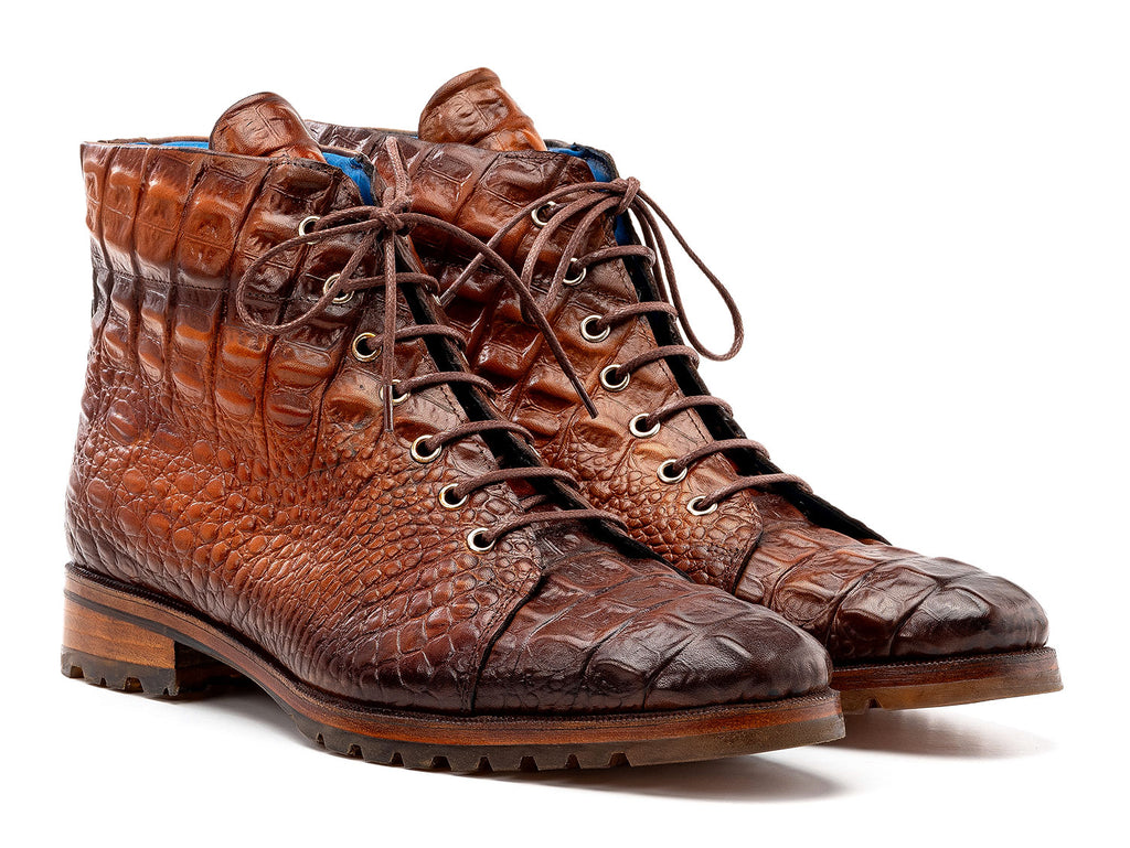 Paul Parkman Men's Brown Croco Embossed Leather Boots (12811-BRW)