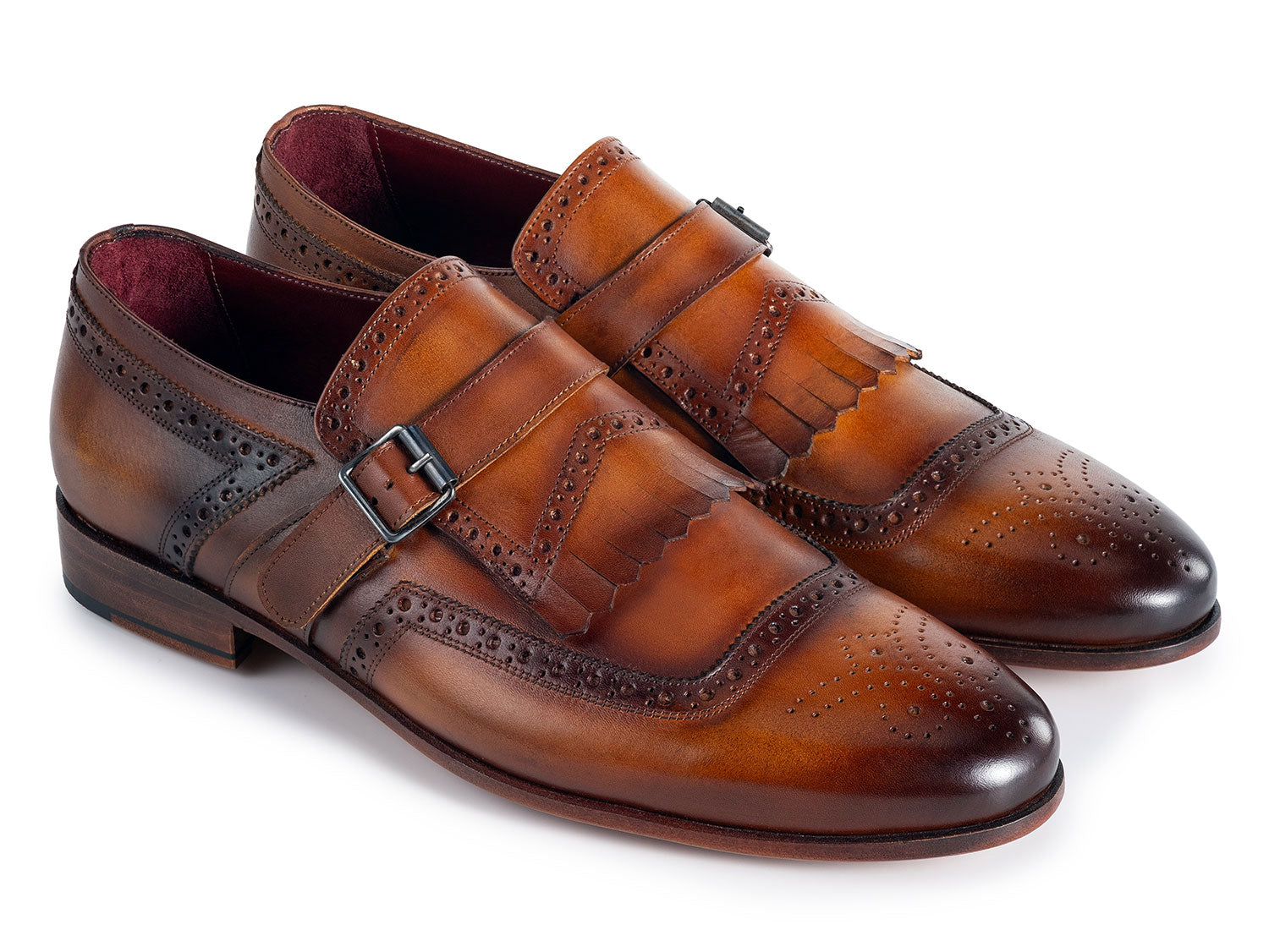 Paul Parkman Men's Kiltie Monkstrap Shoes Brown Leather (ID#12BR95) EU 39 - US 6.5 / 7 Paul Parkman Men's Kiltie Monkstrap Shoes Brown Leather (ID#12BR95) EU 39 - US 6.5 / 7