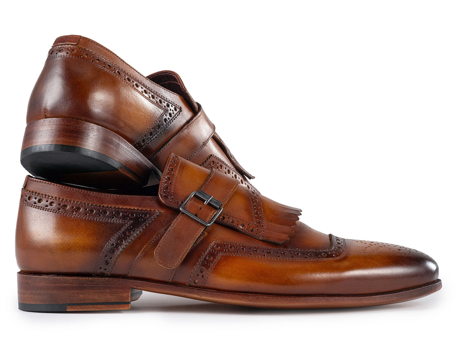 Paul Parkman Men's Kiltie Monkstrap Shoes Brown Leather (ID#12BR95) EU 39 - US 6.5 / 7 Paul Parkman Men's Kiltie Monkstrap Shoes Brown Leather (ID#12BR95) EU 39 - US 6.5 / 7