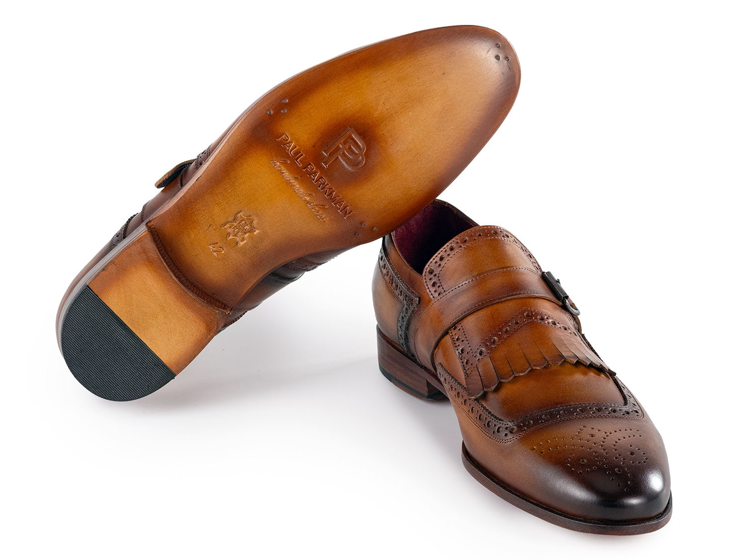 Paul Parkman Men's Kiltie Monkstrap Shoes Brown Leather (ID#12BR95) EU 39 - US 6.5 / 7 Paul Parkman Men's Kiltie Monkstrap Shoes Brown Leather (ID#12BR95) EU 39 - US 6.5 / 7
