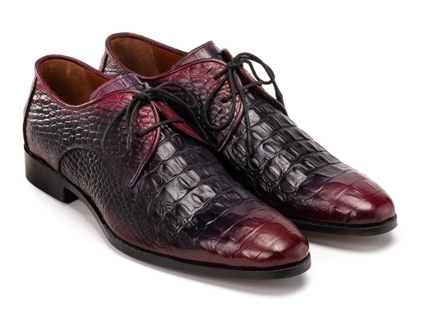 Paul Parkman Men's Black & Purple Crocodile Textured Leather Derby Shoes (ID#1438BPR)