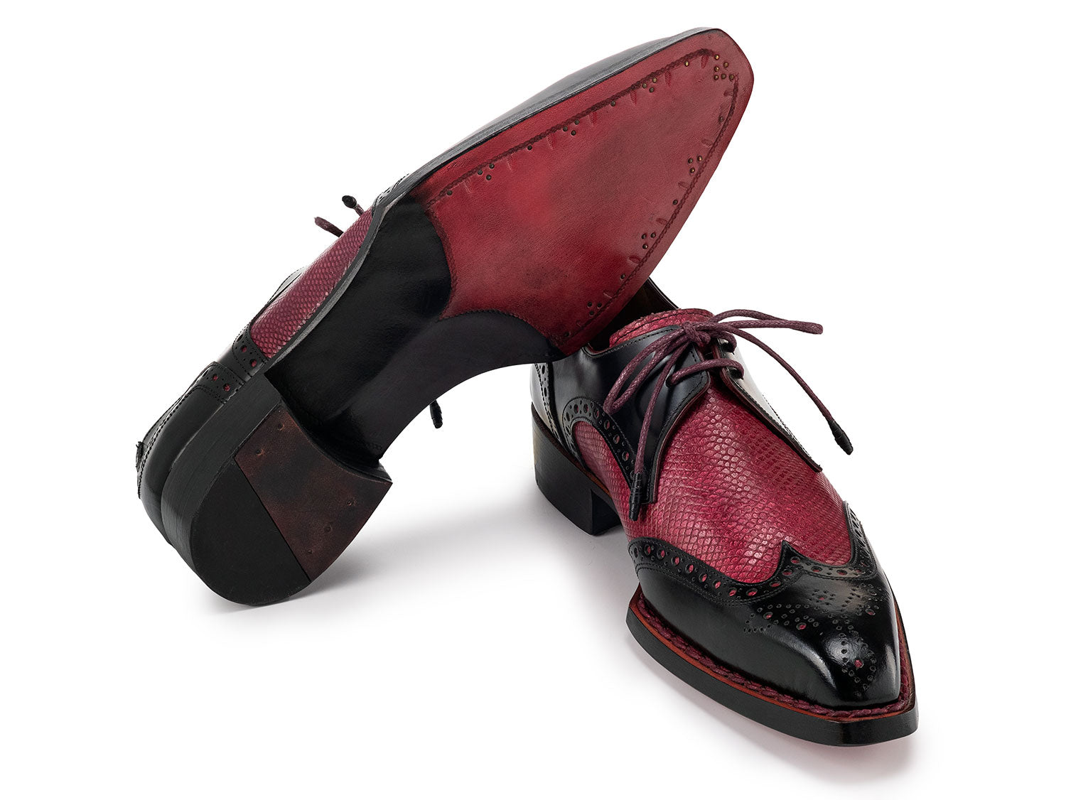Paul Parkman Men's Hand-Welted Black & Red Leather Wingtip Derby Shoes (ID#170KRBRD) EU 46 - US 12 / 12.5 Paul Parkman Men's Hand-Welted Black & Red Leather Wingtip Derby Shoes (ID#170KRBRD) EU 46 - US 12 / 12.5