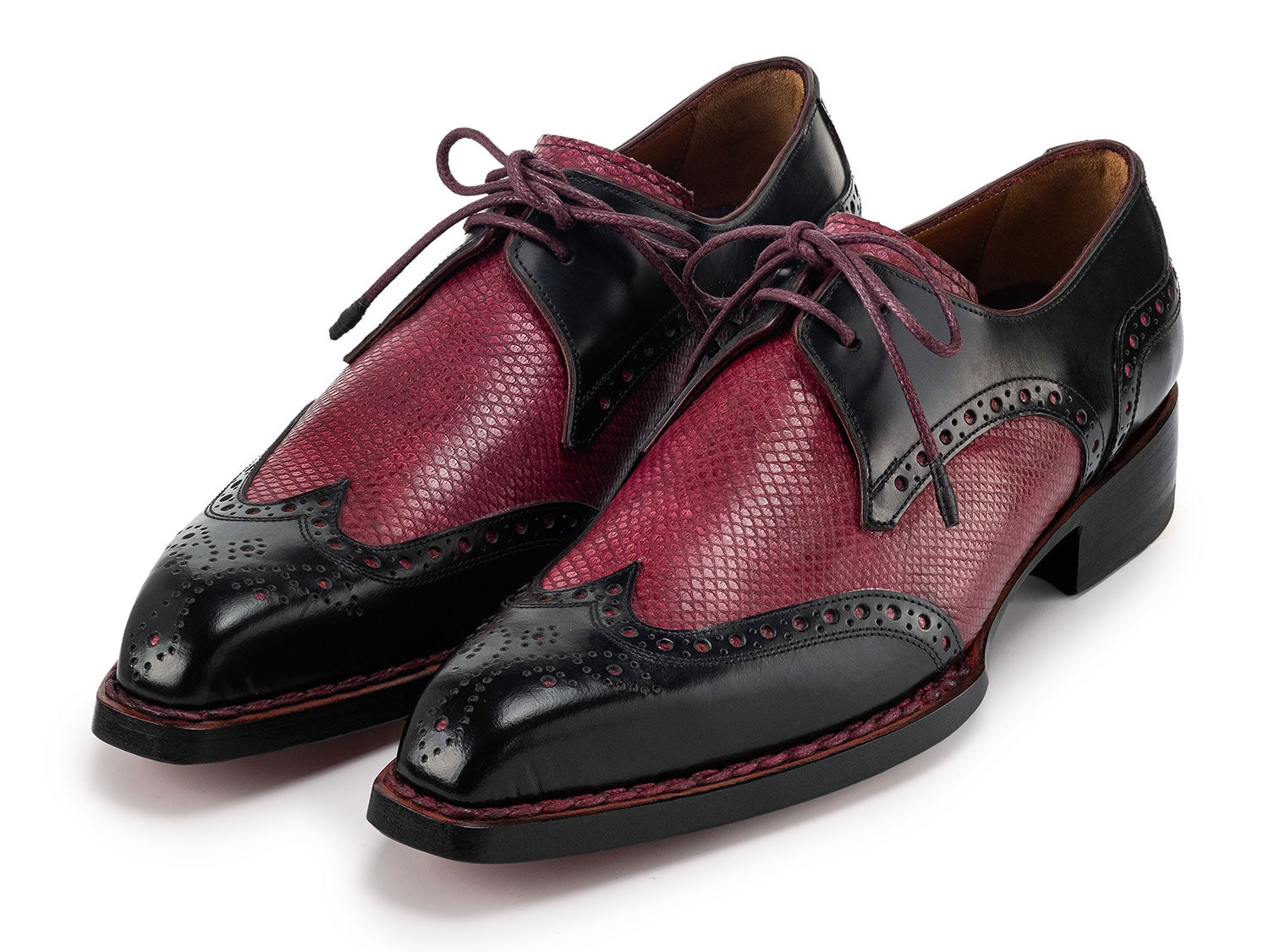Paul Parkman Men's Hand-Welted Black & Red Leather Wingtip Derby Shoes (ID#170KRBRD) EU 46 - US 12 / 12.5 Paul Parkman Men's Hand-Welted Black & Red Leather Wingtip Derby Shoes (ID#170KRBRD) EU 46 - US 12 / 12.5