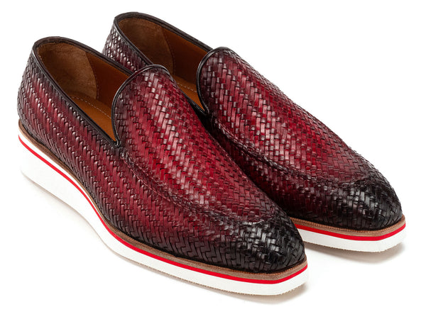 Paul Parkman Men's Smart Casual Bordeaux Woven Leather Loafers (ID#186-WN-BRD)