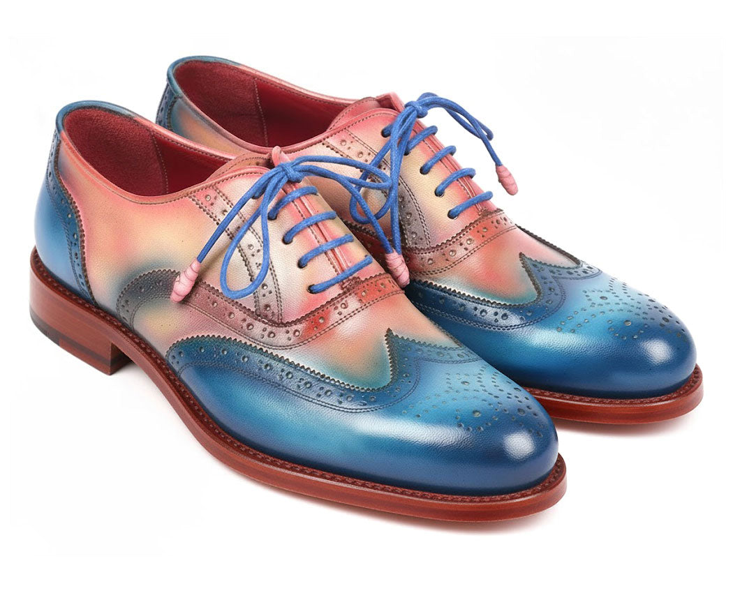Paul Parkman Blue & Pink Wingtip Oxfords Goodyear Welted (ID#027-BLUPNK) EU 46 Paul Parkman Blue & Pink Wingtip Oxfords Goodyear Welted (ID#027-BLUPNK) EU 46