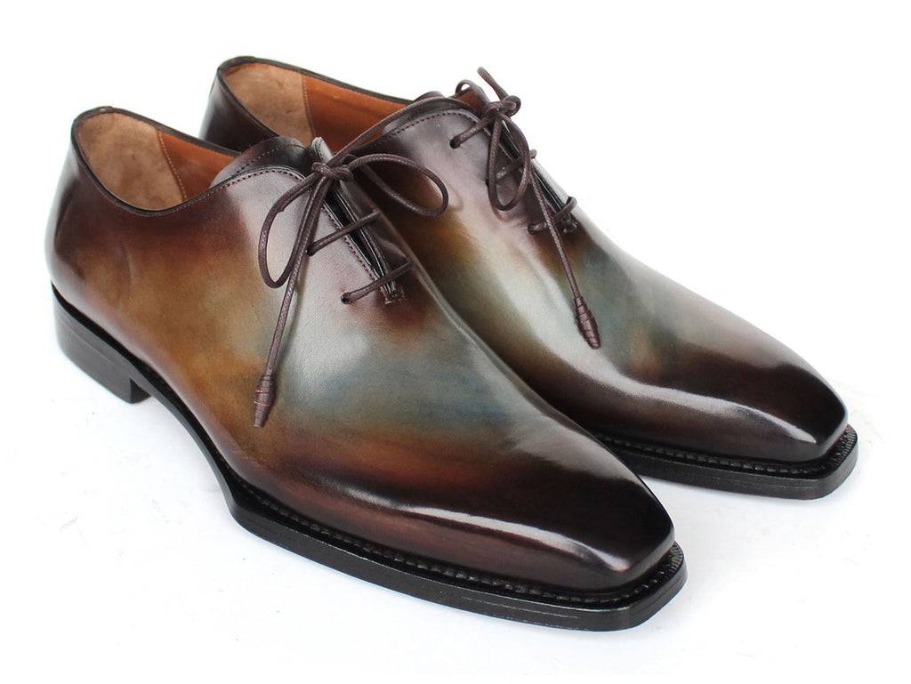 Paul Parkman Men's Brown & Blue Patina Goodyear Welted Wholecut Oxfords (ID#22U87)