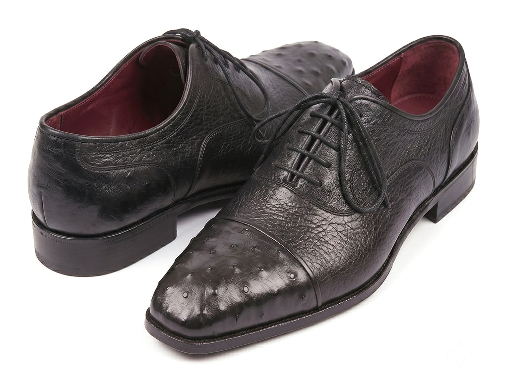 Paul Parkman Men's Genuine Ostrich Captoe Oxfords Black (ID#24XS-BLK)