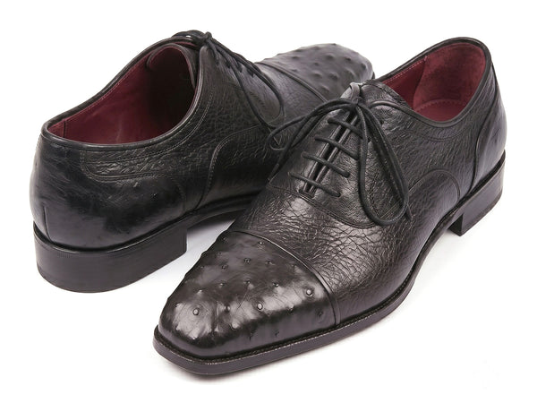 Paul Parkman Men's Genuine Ostrich Captoe Oxfords Black (ID#24XS-BLK)
