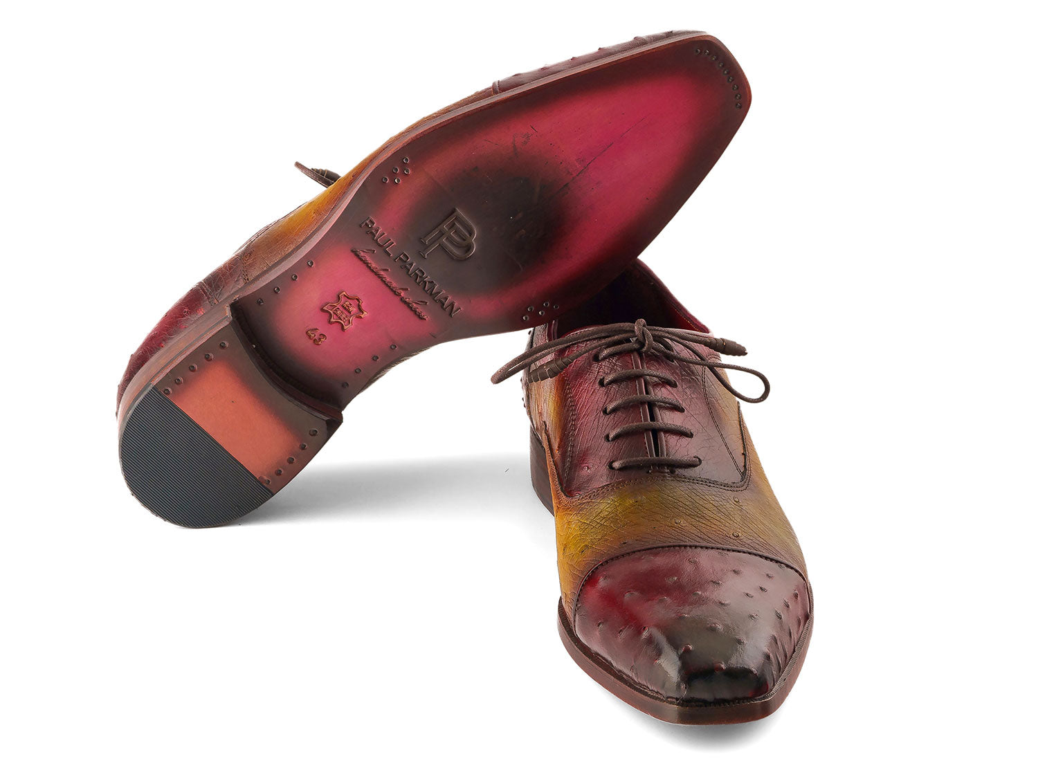 Paul Parkman Men's Genuine Ostrich Captoe Oxfords Green & Burgundy (ID#24XS11) EU 46 - US 12 / 12.5 Paul Parkman Men's Genuine Ostrich Captoe Oxfords Green & Burgundy (ID#24XS11) EU 46 - US 12 / 12.5