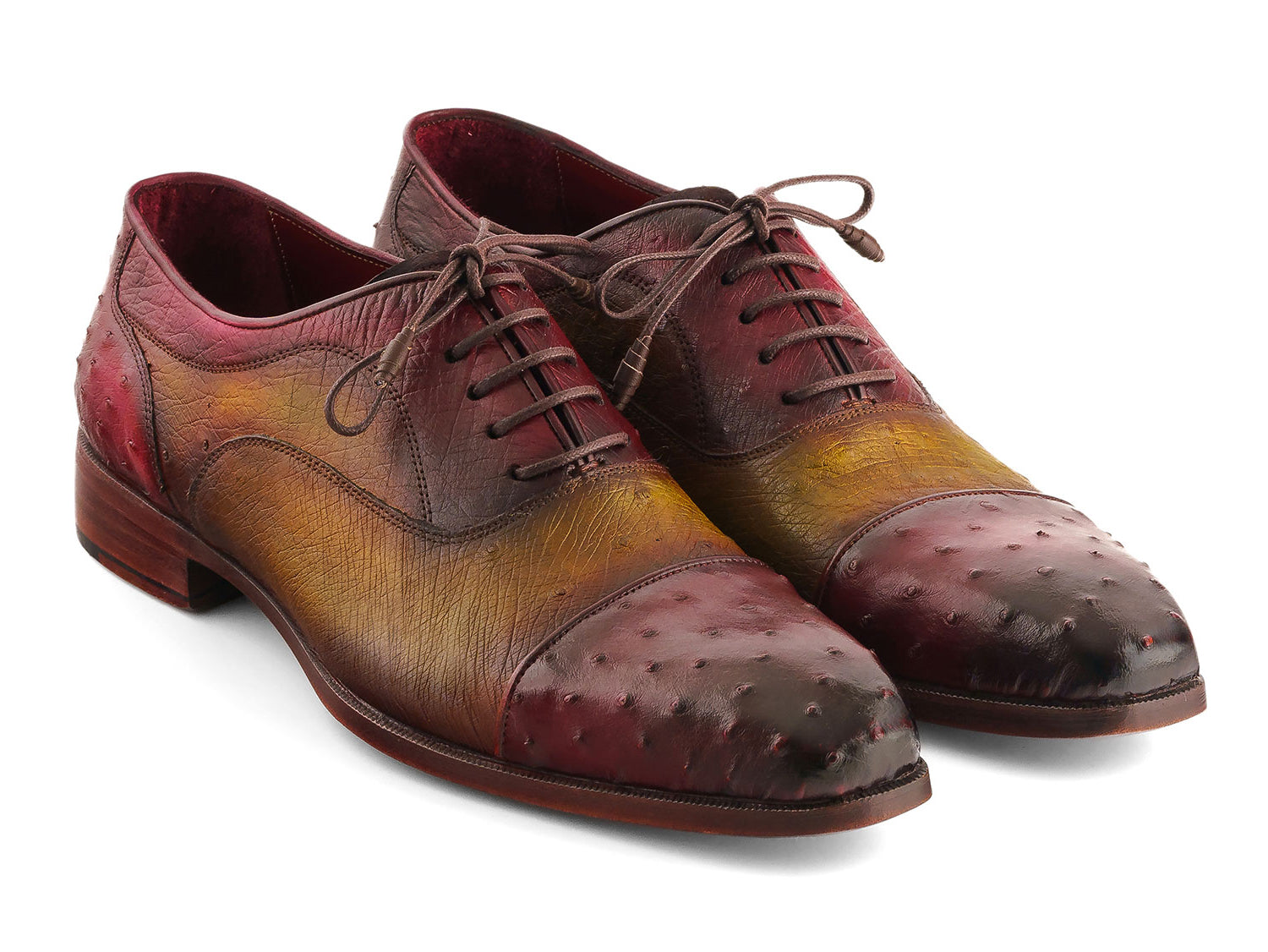 Paul Parkman Men's Genuine Ostrich Captoe Oxfords Green & Burgundy (ID#24XS11) EU 46 - US 12 / 12.5 Paul Parkman Men's Genuine Ostrich Captoe Oxfords Green & Burgundy (ID#24XS11) EU 46 - US 12 / 12.5