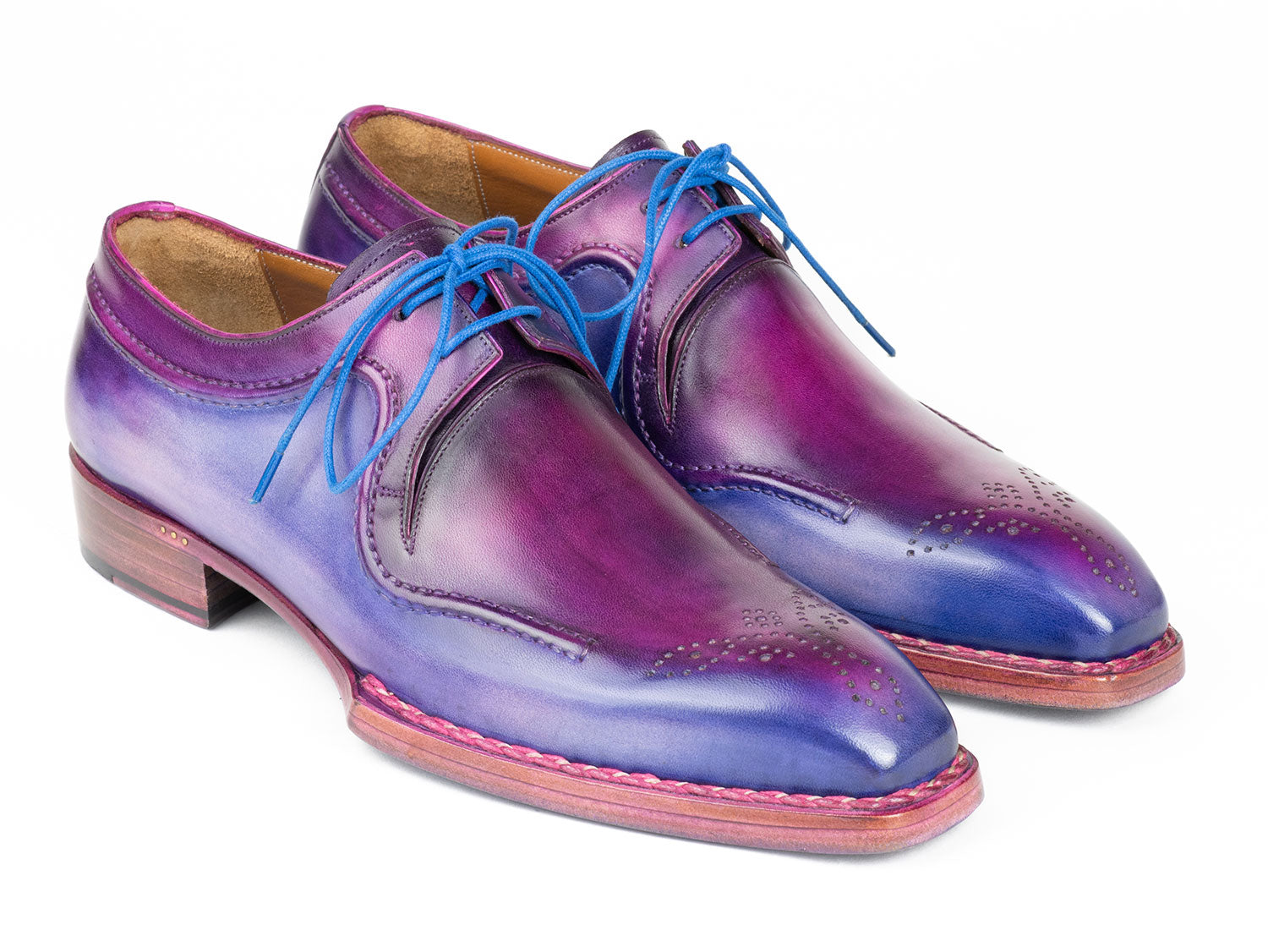 Paul Parkman Men's Hand-Welted Blue & Purple Leather Derby Shoes (ID#326G19) EU 47 - US 13 Paul Parkman Men's Hand-Welted Blue & Purple Leather Derby Shoes (ID#326G19) EU 47 - US 13