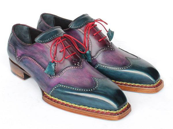 Paul Parkman Men's Norwegian Welted Wingtip Oxford Shoes Purple & Blue (ID#267BP78)