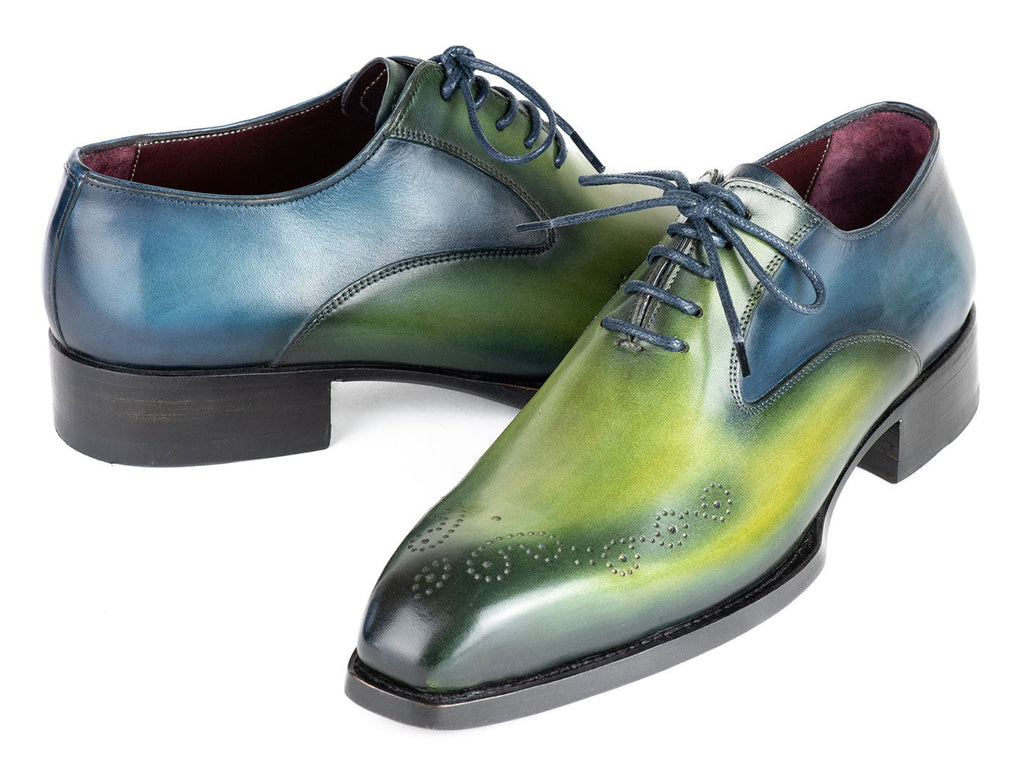 Paul Parkman Goodyear Welted Punched Oxfords Blue & Green Patina (ID#5364-GBL)