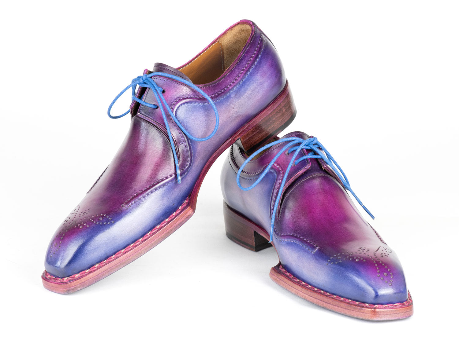 Paul Parkman Men's Hand-Welted Blue & Purple Leather Derby Shoes (ID#326G19) EU 47 - US 13 Paul Parkman Men's Hand-Welted Blue & Purple Leather Derby Shoes (ID#326G19) EU 47 - US 13