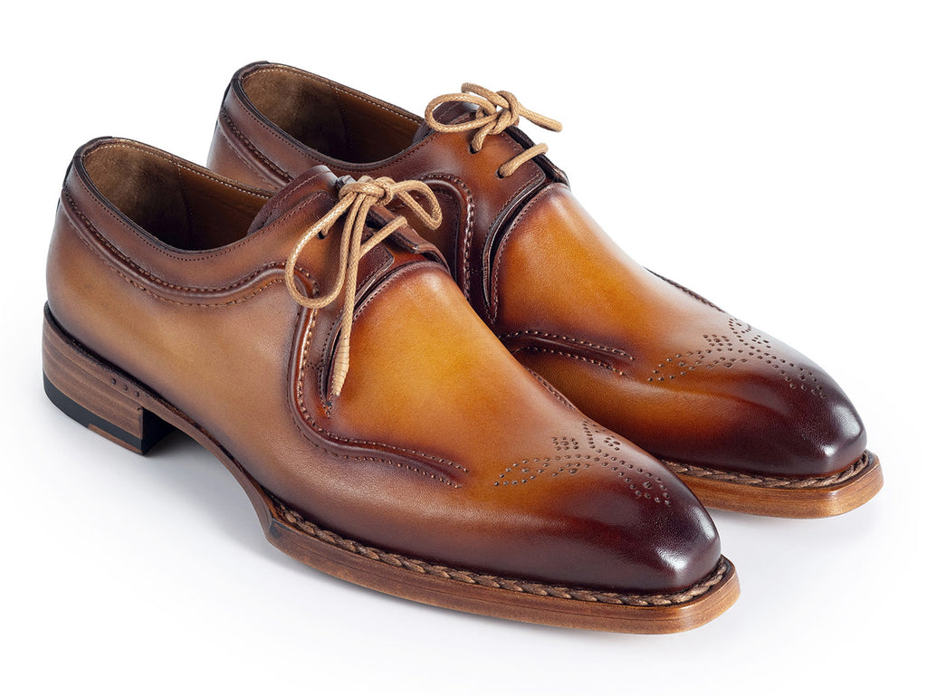 Paul Parkman Men's Hand-Welted Camel Brown Leather Derby Shoes (ID#326B12)